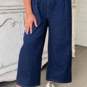 Real Teal Plus Size Drawstring High Waist Wide Leg Casual Jeans