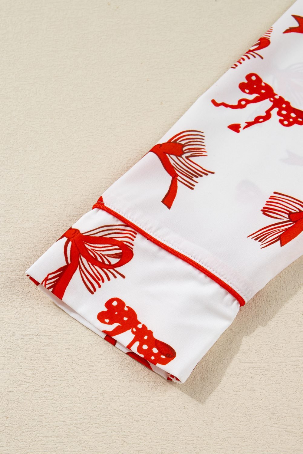 Red Christmas Bow Print Long 2Pcs Pajama Set