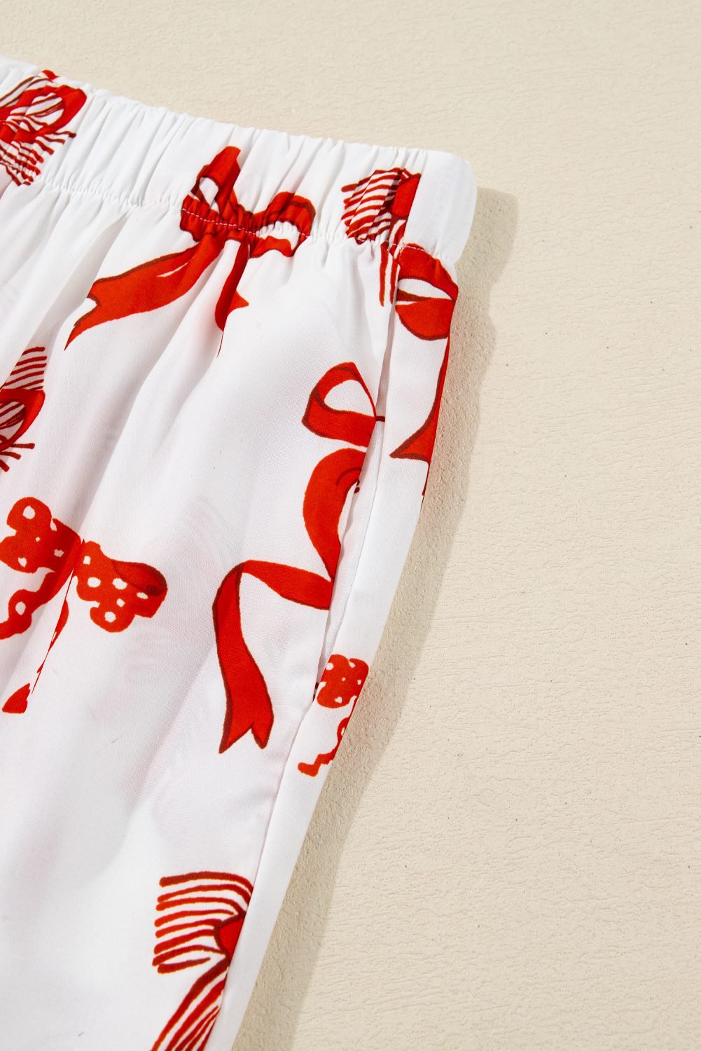 Red Christmas Bow Print Long 2Pcs Pajama Set