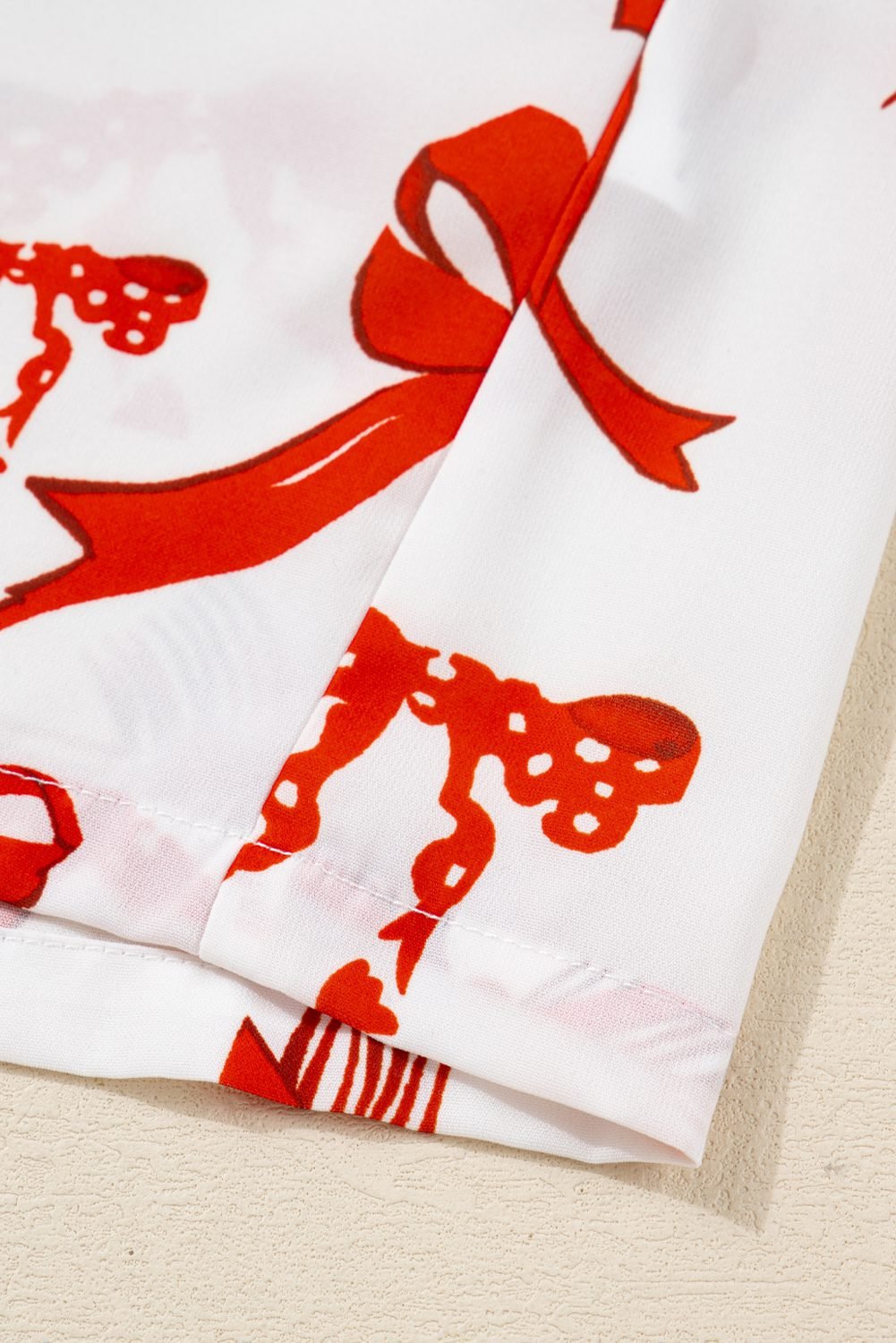 Red Christmas Bow Print Long 2Pcs Pajama Set