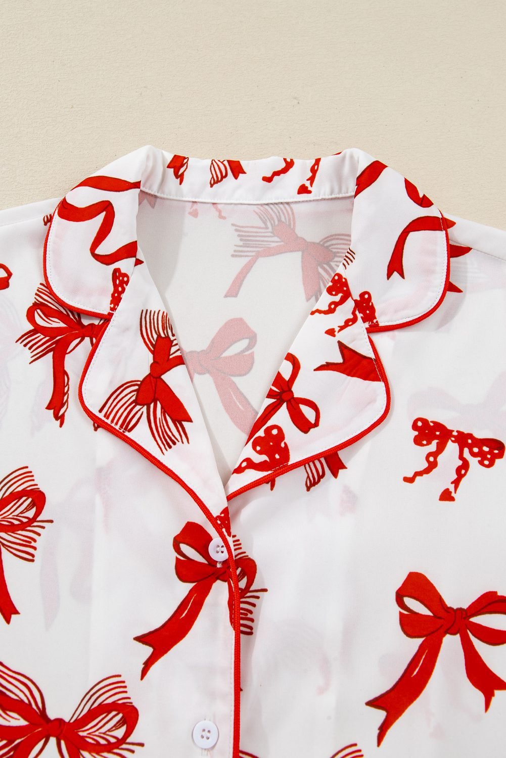 Red Christmas Bow Print Long 2Pcs Pajama Set