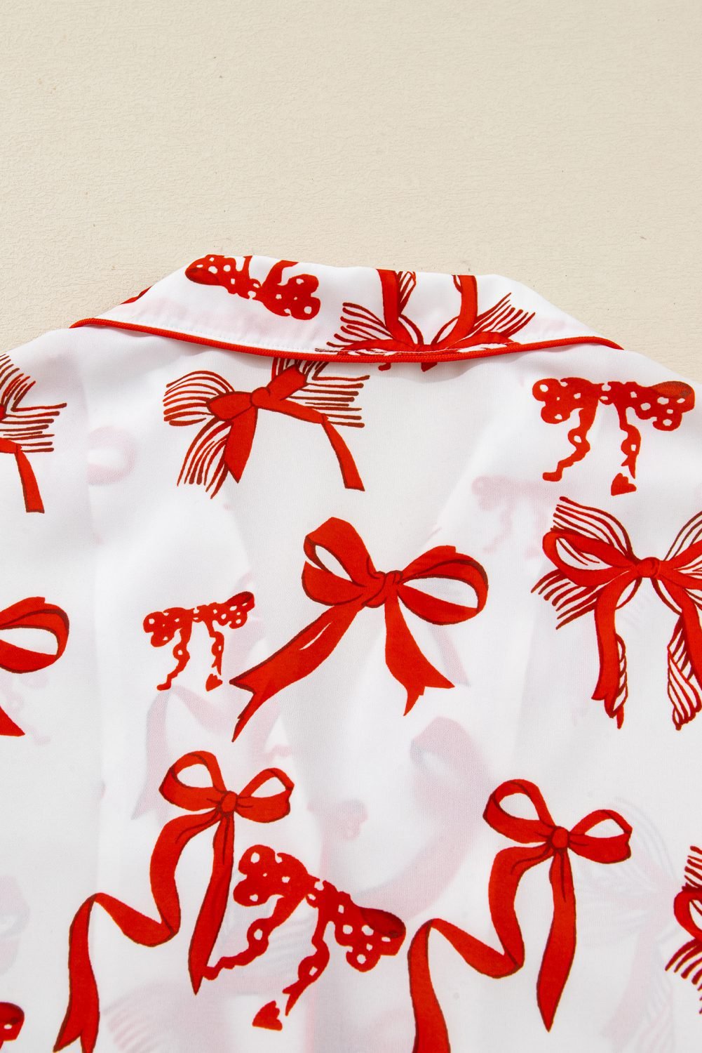 Red Christmas Bow Print Long 2Pcs Pajama Set