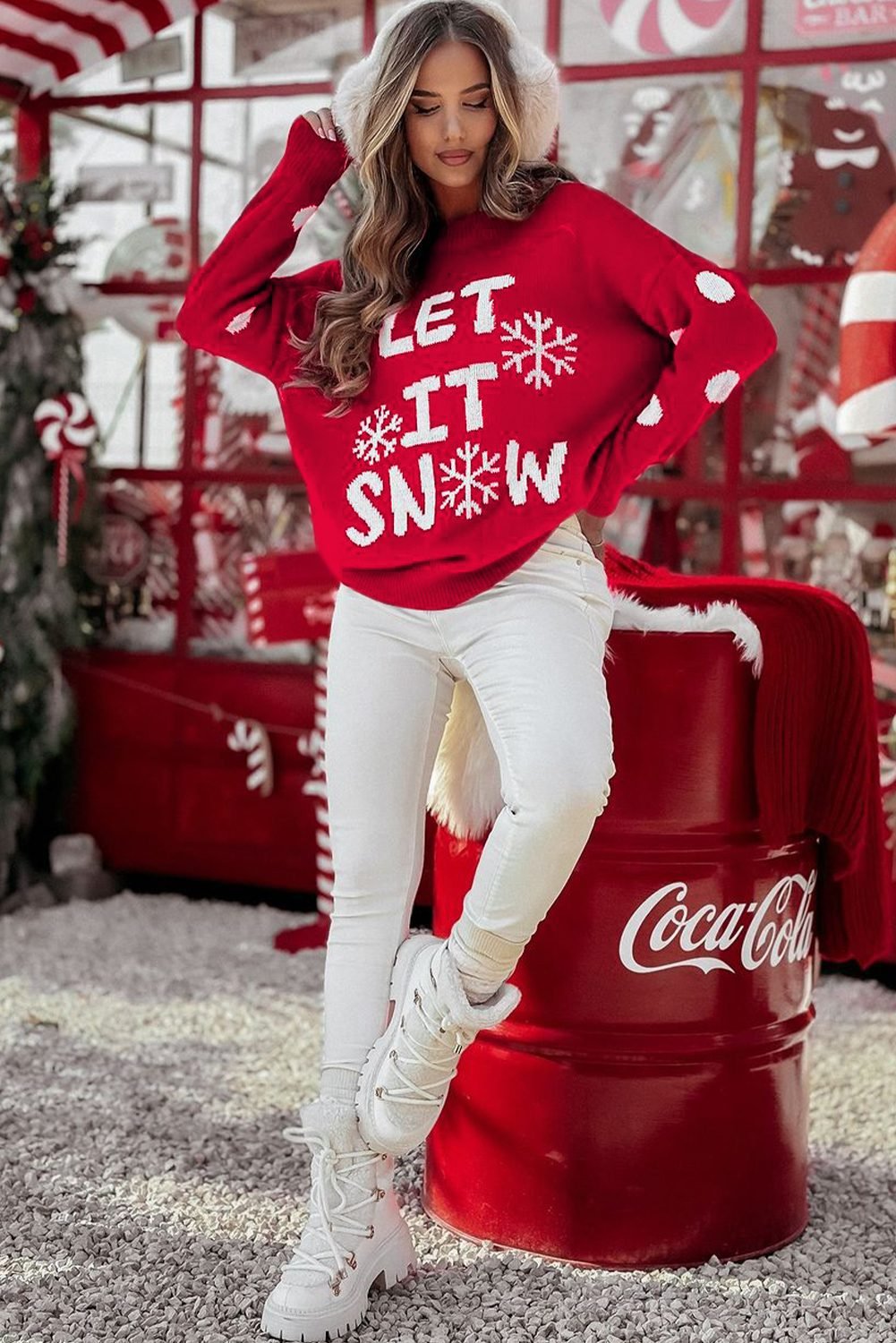 Red Dahlia Let It Snow Graphic Christmas Holiday Loose Sweater