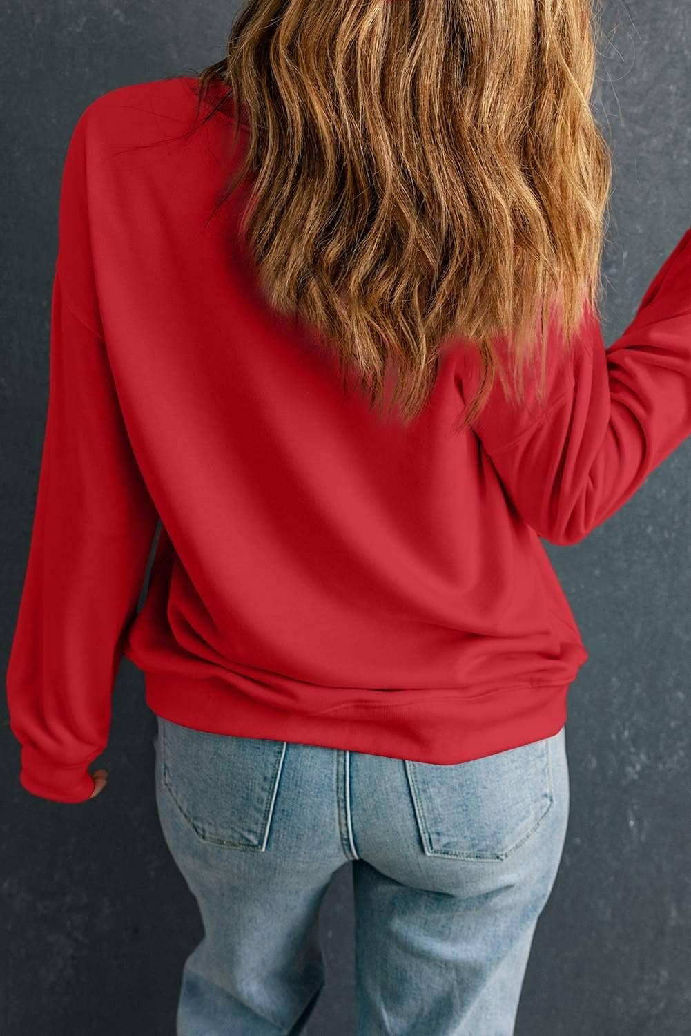 Red Glittering Holly Jolly Graphic Christmas Pullover Sweatshirt