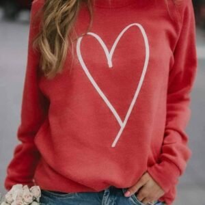 Red Heart Shape Print Long Sleeve Pullover Sweatshirt