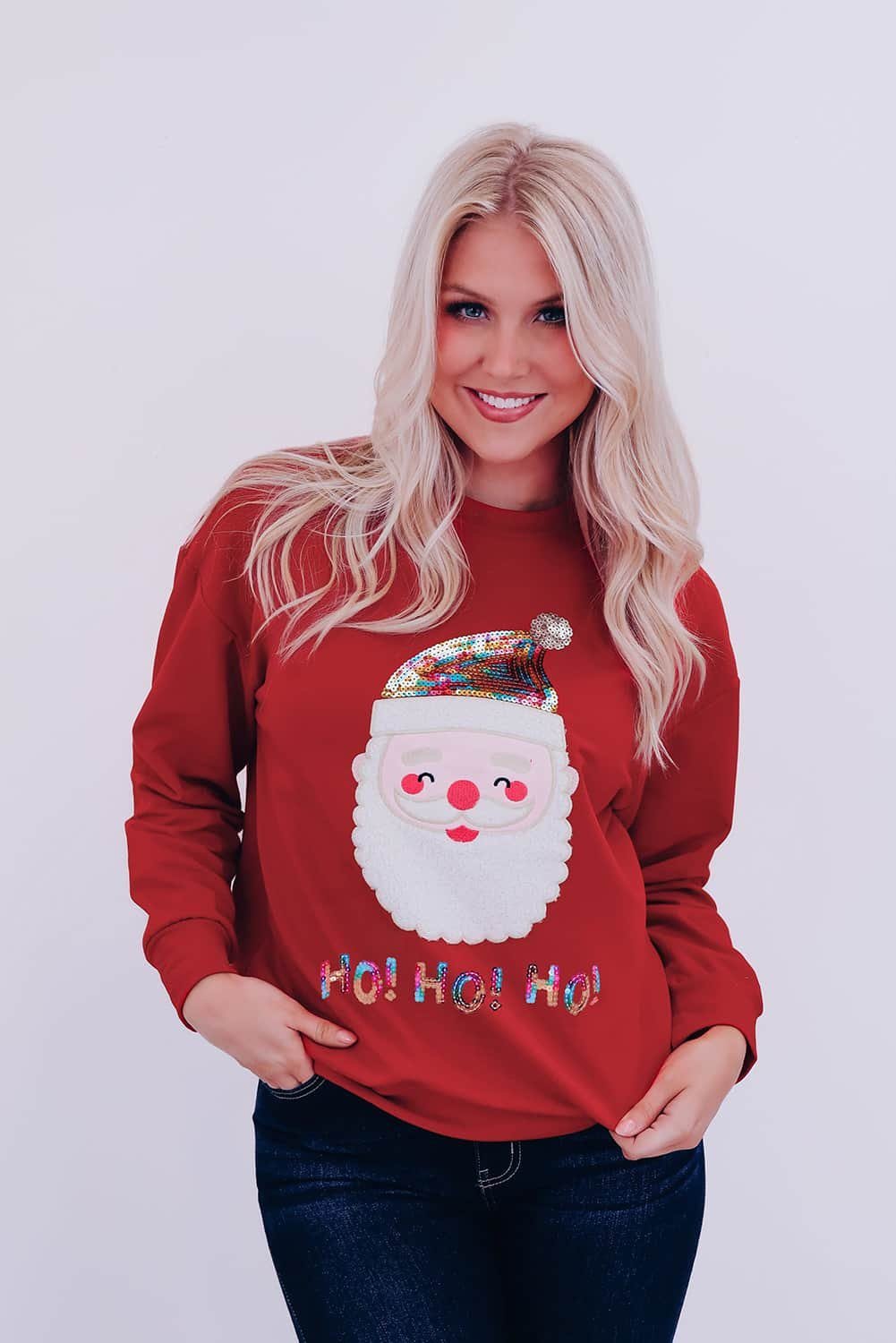 Red Ho Ho Ho Sequined Santa Claus Sweatshirt