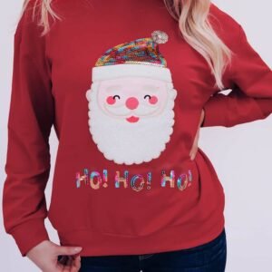Red Ho Ho Ho Sequined Santa Claus Sweatshirt