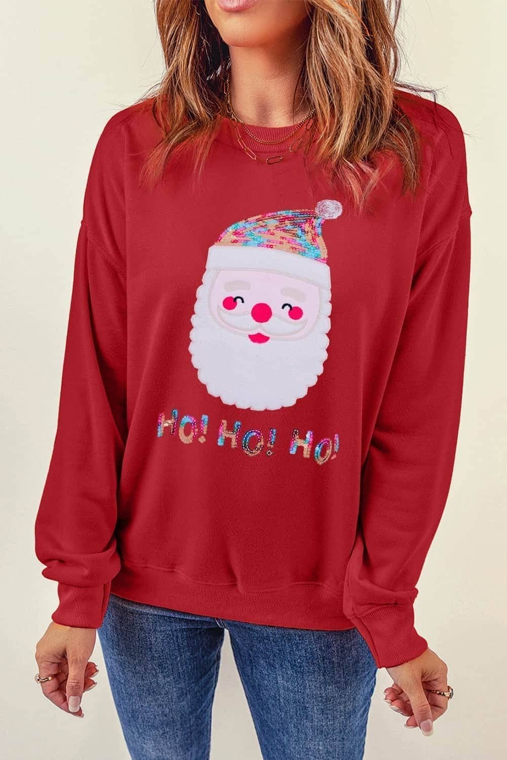 Red Ho Ho Ho Sequined Santa Claus Sweatshirt