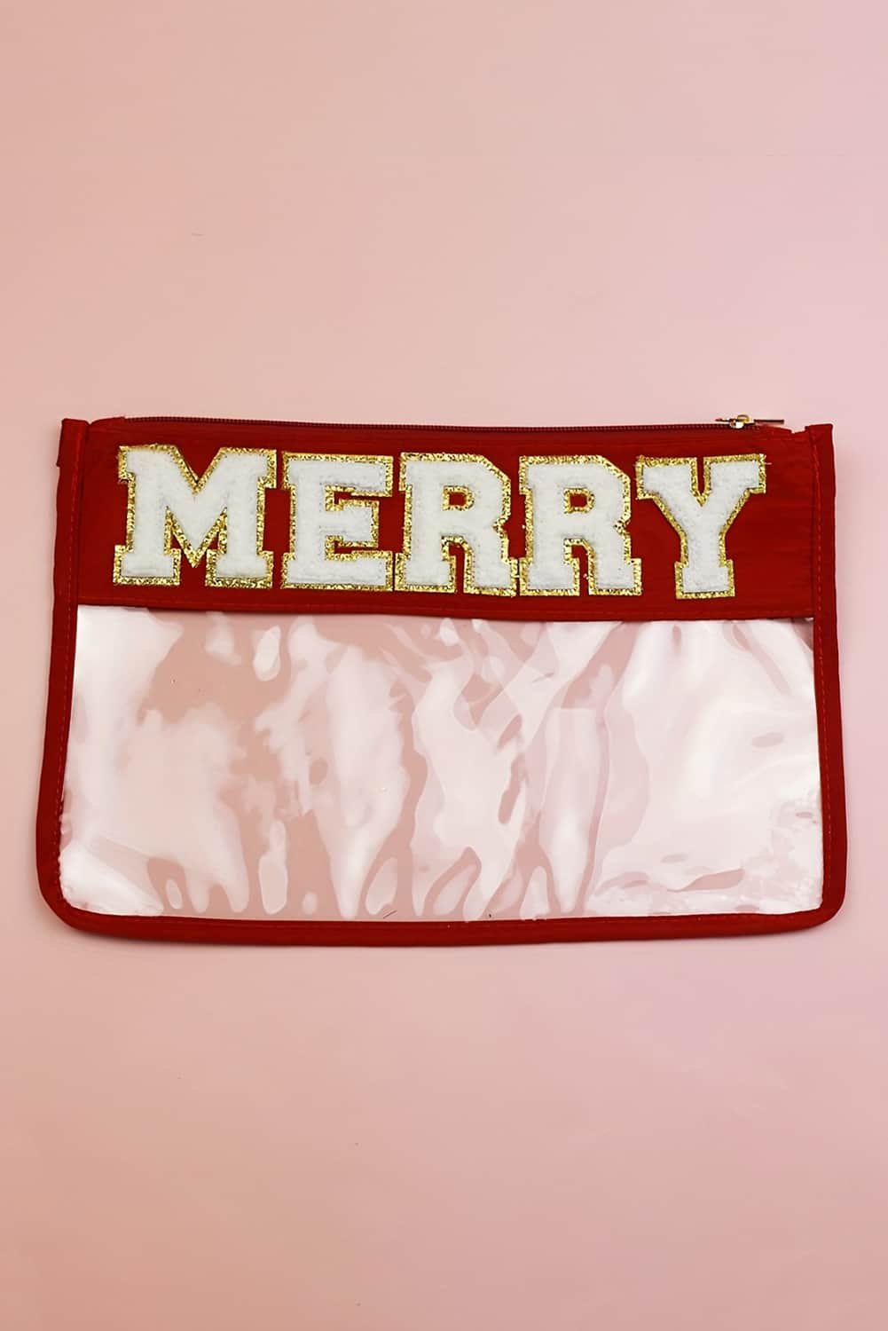 Red Merry Contrast Trim Clear Makeup Bag