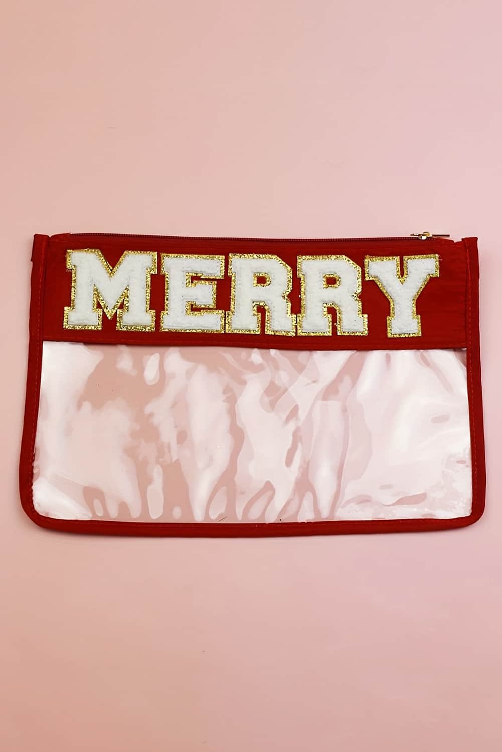 Red Merry Contrast Trim Clear Makeup Bag