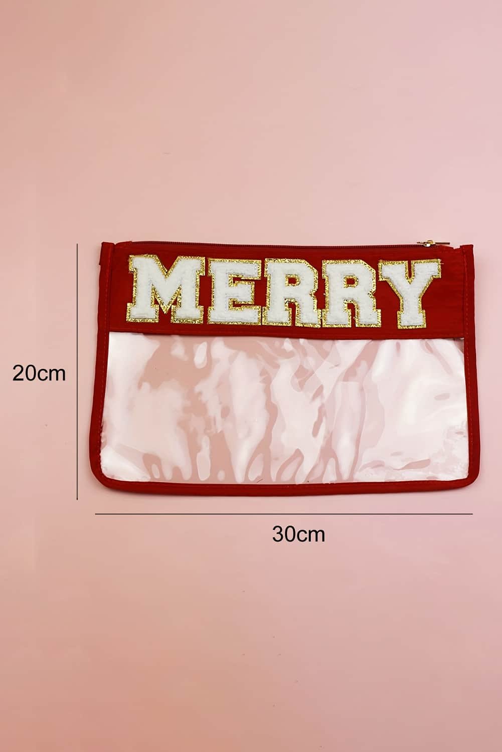 Red Merry Contrast Trim Clear Makeup Bag