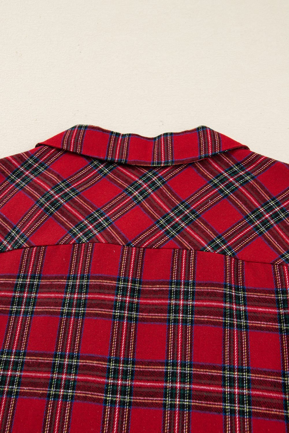 Red Plaid Contrast Patched Christmas Holiday Long Sleeve Shirt And Short 2Pcs Pajama Set