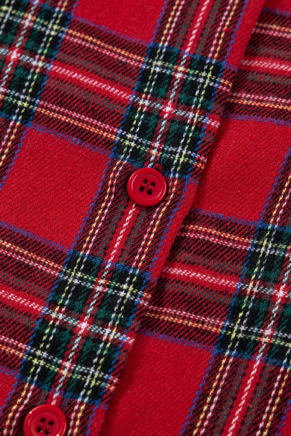 Red Plaid Contrast Patched Christmas Holiday Long Sleeve Shirt And Short 2Pcs Pajama Set