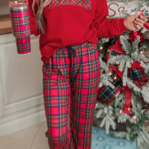 Red Plaid Mama Graphic Christmas Holiday Crewneck Pullover And Pants Two Piece Lounge Set