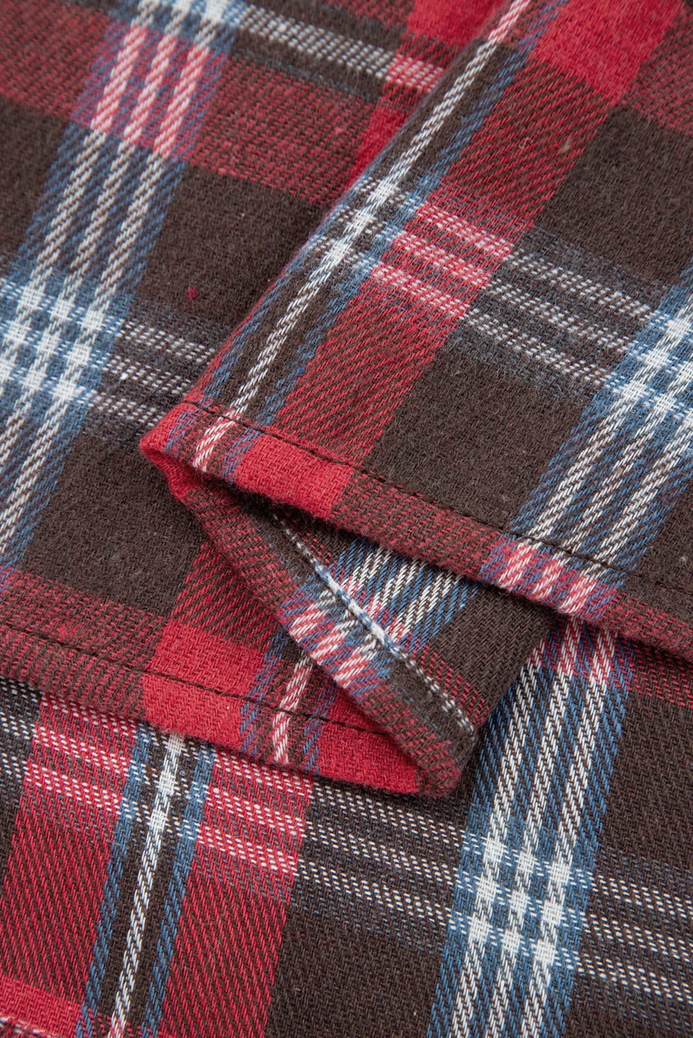 Red Plaid Print Collared V Neck Loose Blouse With Side Slits