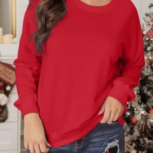 Red Plain Crew Neck Pullover Sweatshirt