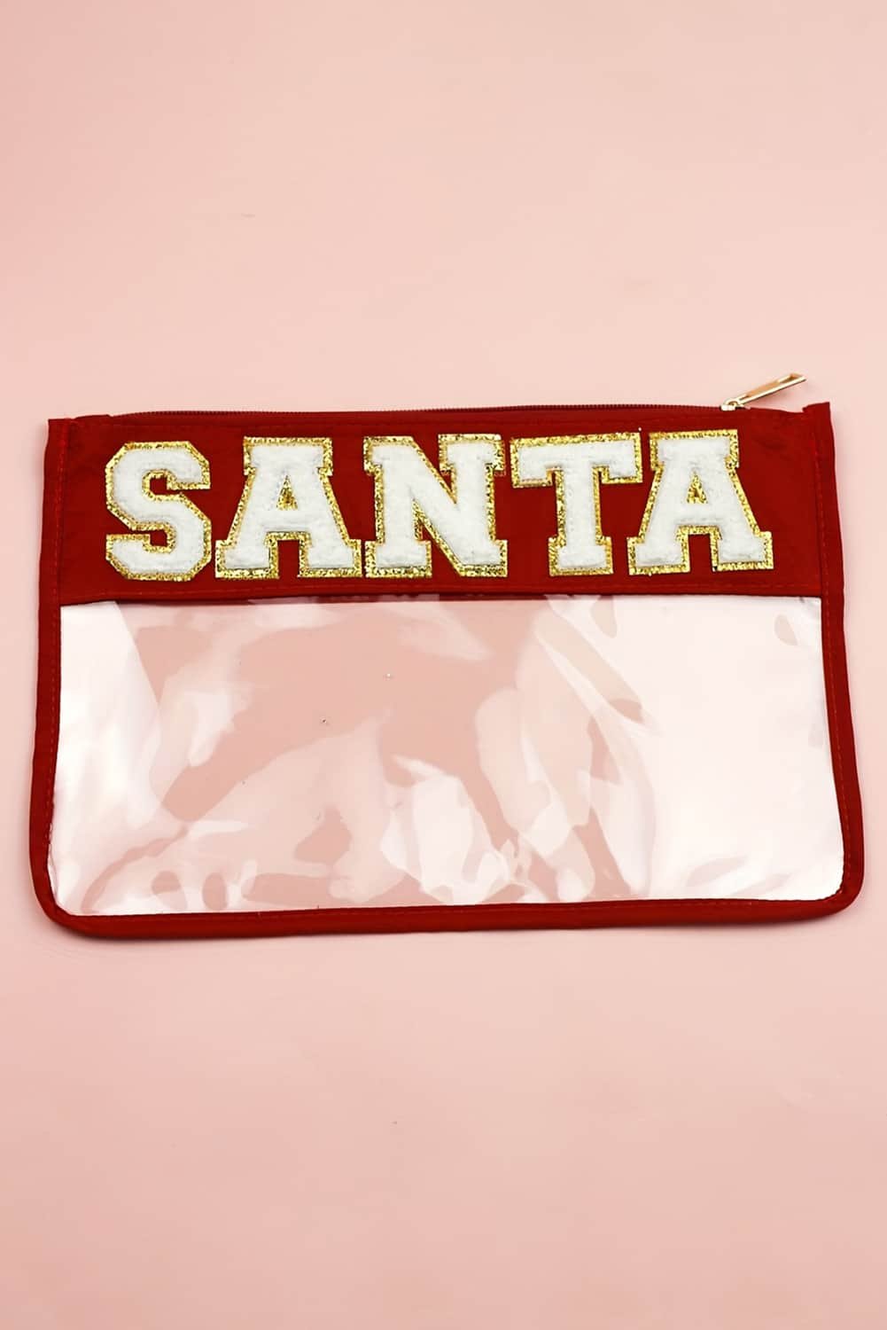 Red Santa Contrast Trim Clear Makeup Bag