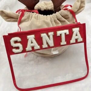Red Santa Contrast Trim Clear Makeup Bag