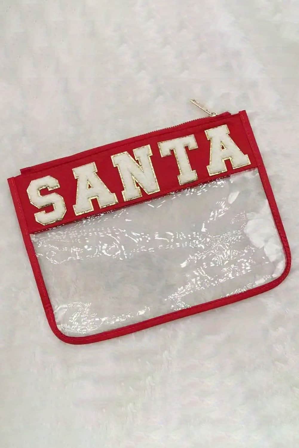 Red Santa Contrast Trim Clear Makeup Bag