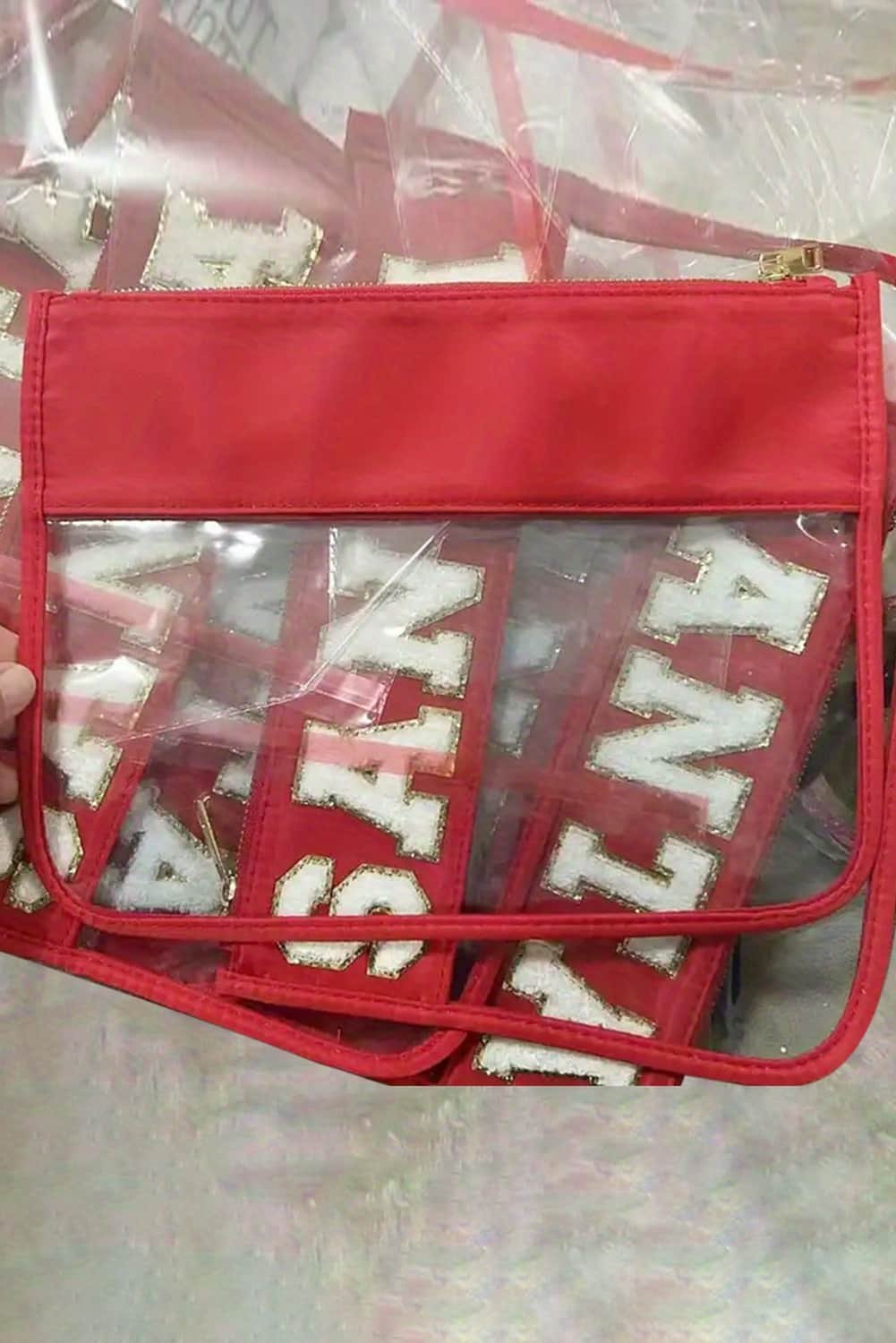 Red Santa Contrast Trim Clear Makeup Bag