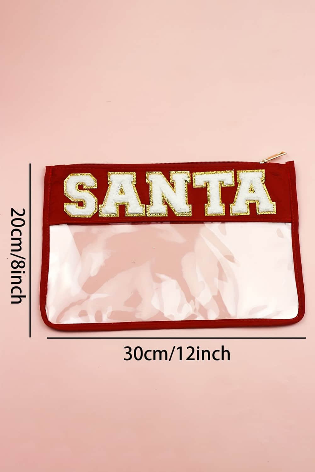 Red Santa Contrast Trim Clear Makeup Bag