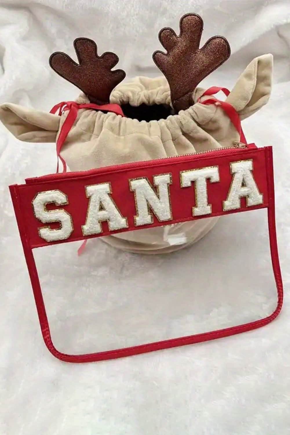 Red Santa Contrast Trim Clear Makeup Bag