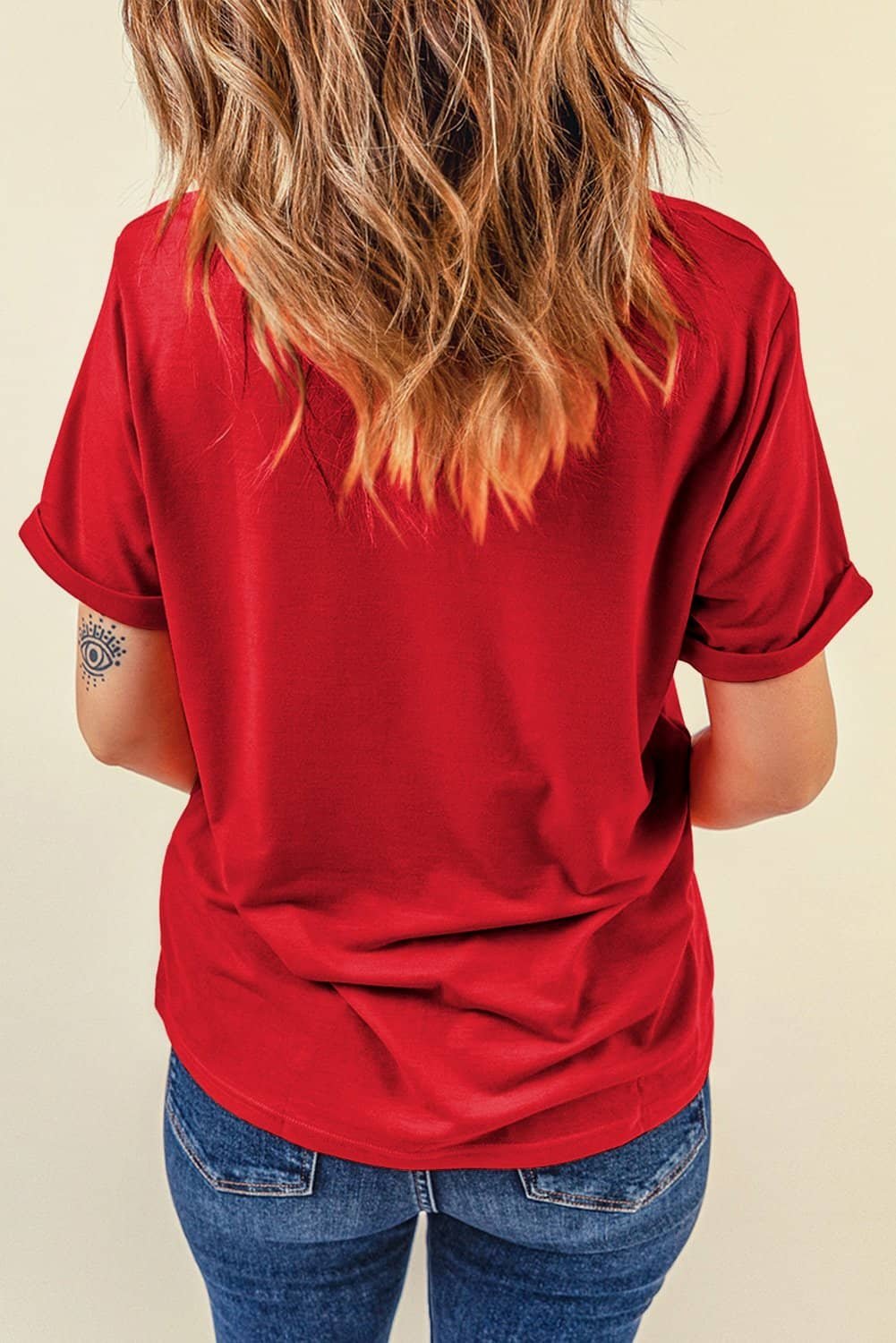Red Sequin Stars And Stripes Balloon Puppy Graphic Crewneck Tee