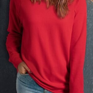 Red Solid Round Neck Raglan Sleeve Sweatshirt