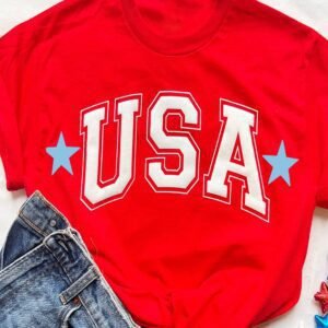 Red Star Usa Print Crewneck Patriotic T Shirt
