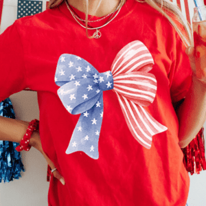 Red Stars And Stripes Bow Print Independence Day T Shirt
