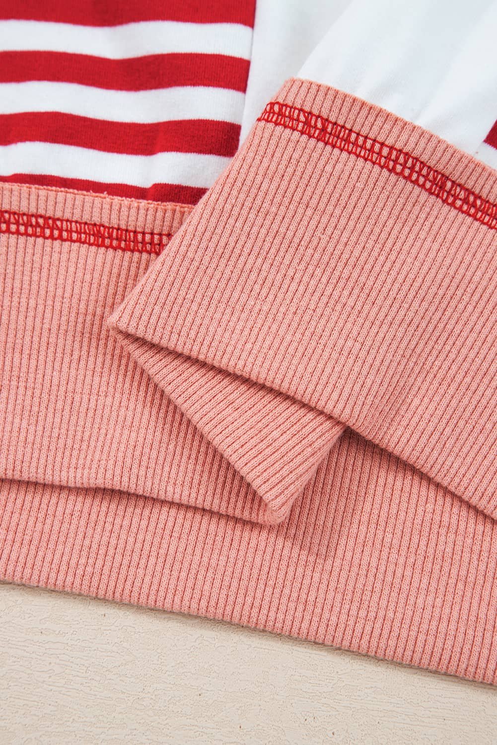 Red Stripe Colorblock Patchwork Contrast Stitching Oversize Sweatshirt