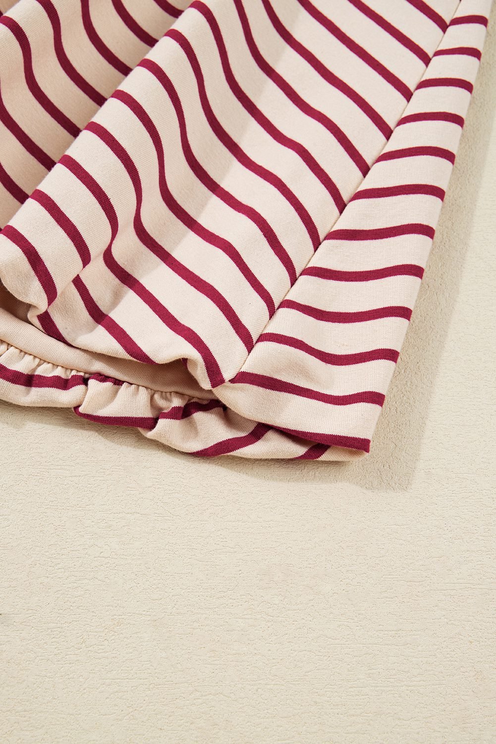 Red Stripe Cropped Collared Drop Shoulder Pullover And Bubble Mini Skirt Set
