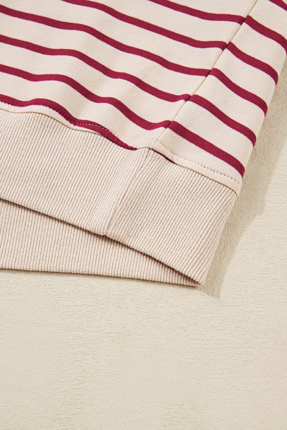 Red Stripe Cropped Collared Drop Shoulder Pullover And Bubble Mini Skirt Set