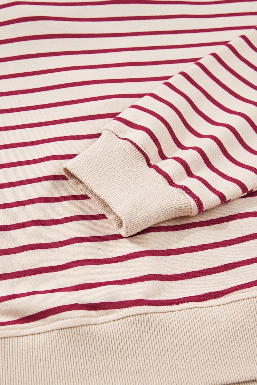 Red Stripe Cropped Collared Drop Shoulder Pullover And Bubble Mini Skirt Set