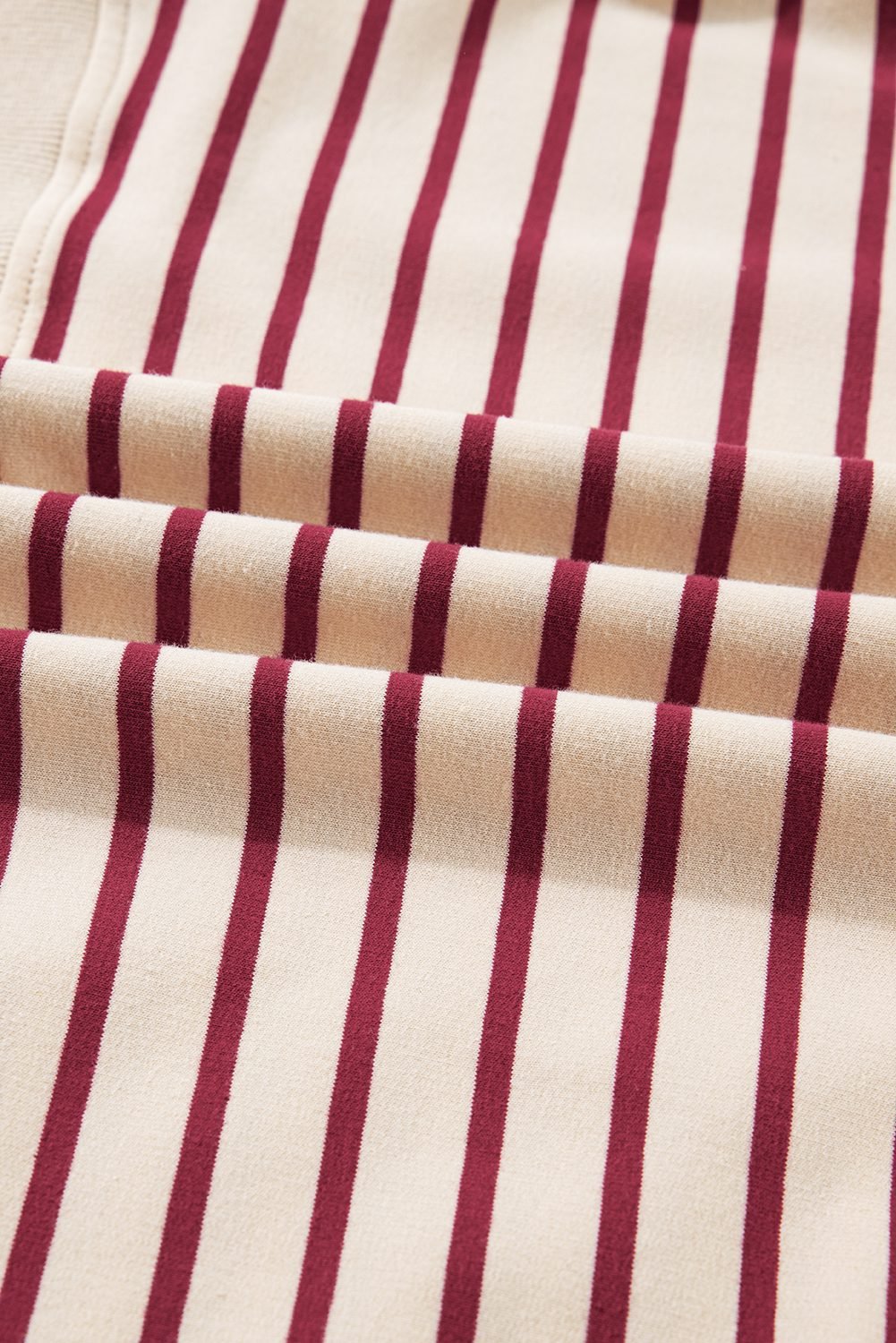 Red Stripe Cropped Collared Drop Shoulder Pullover And Bubble Mini Skirt Set