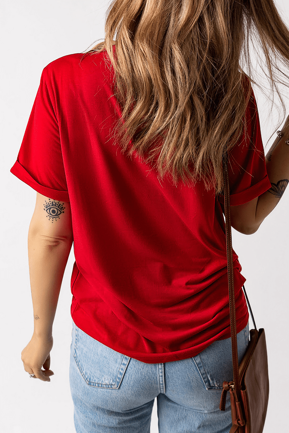 Red Usa American Flag Print Crewneck T Shirt