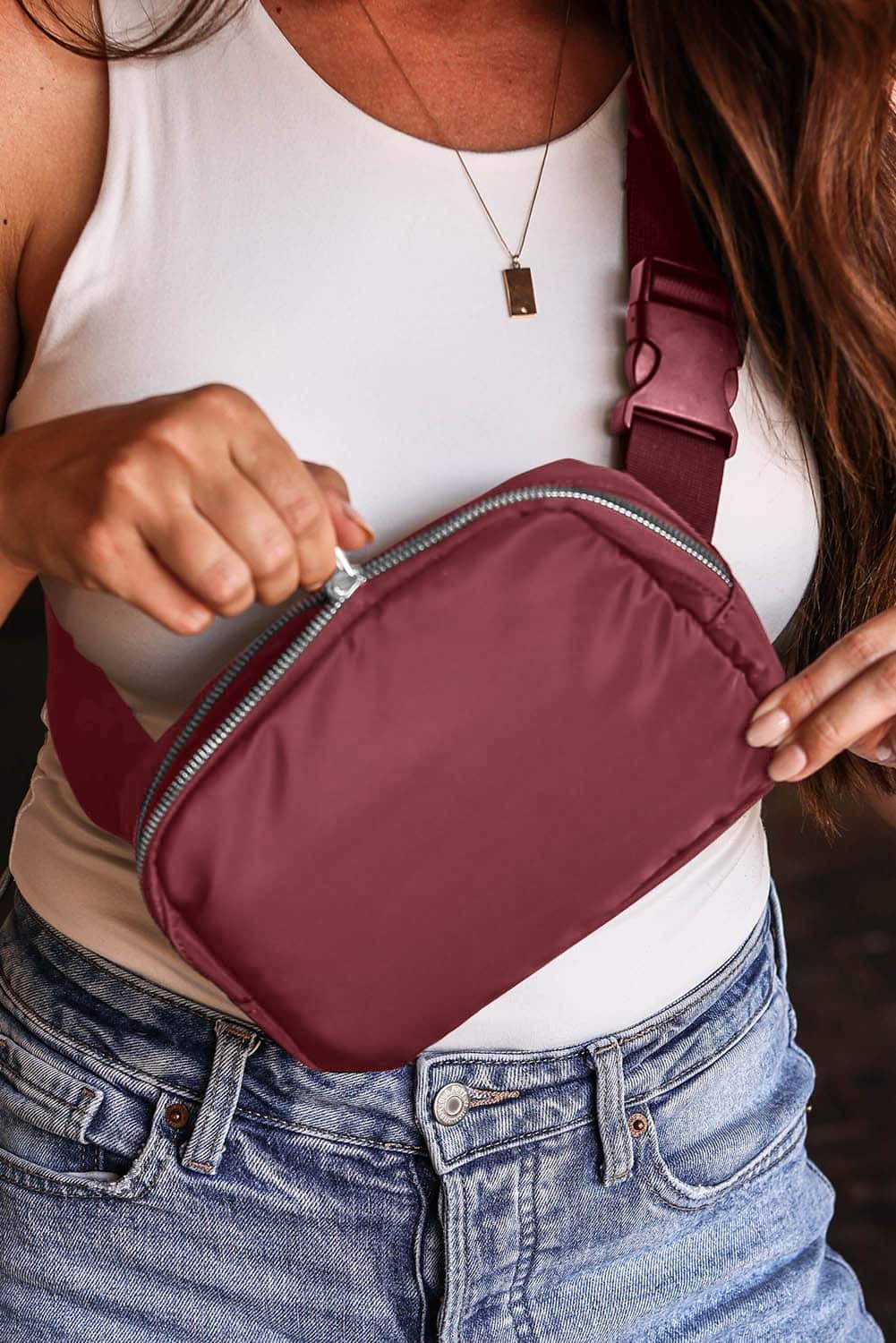 Red Waterproof Zipped Crossbody Chest Bag 20*5*14Cm