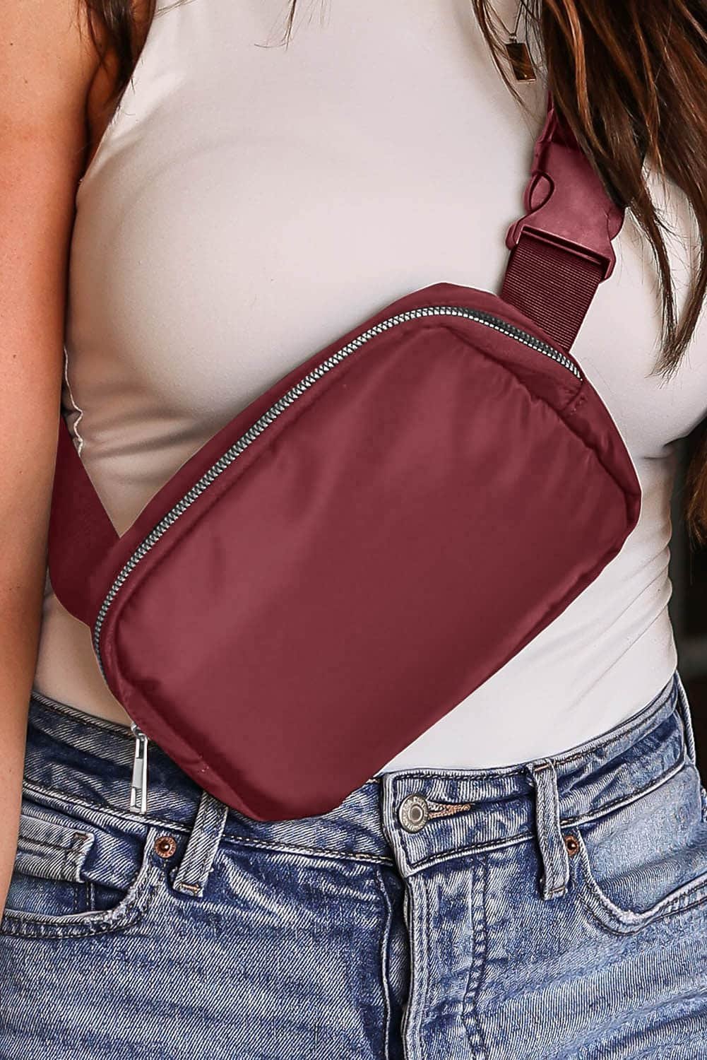Red Waterproof Zipped Crossbody Chest Bag 20*5*14Cm