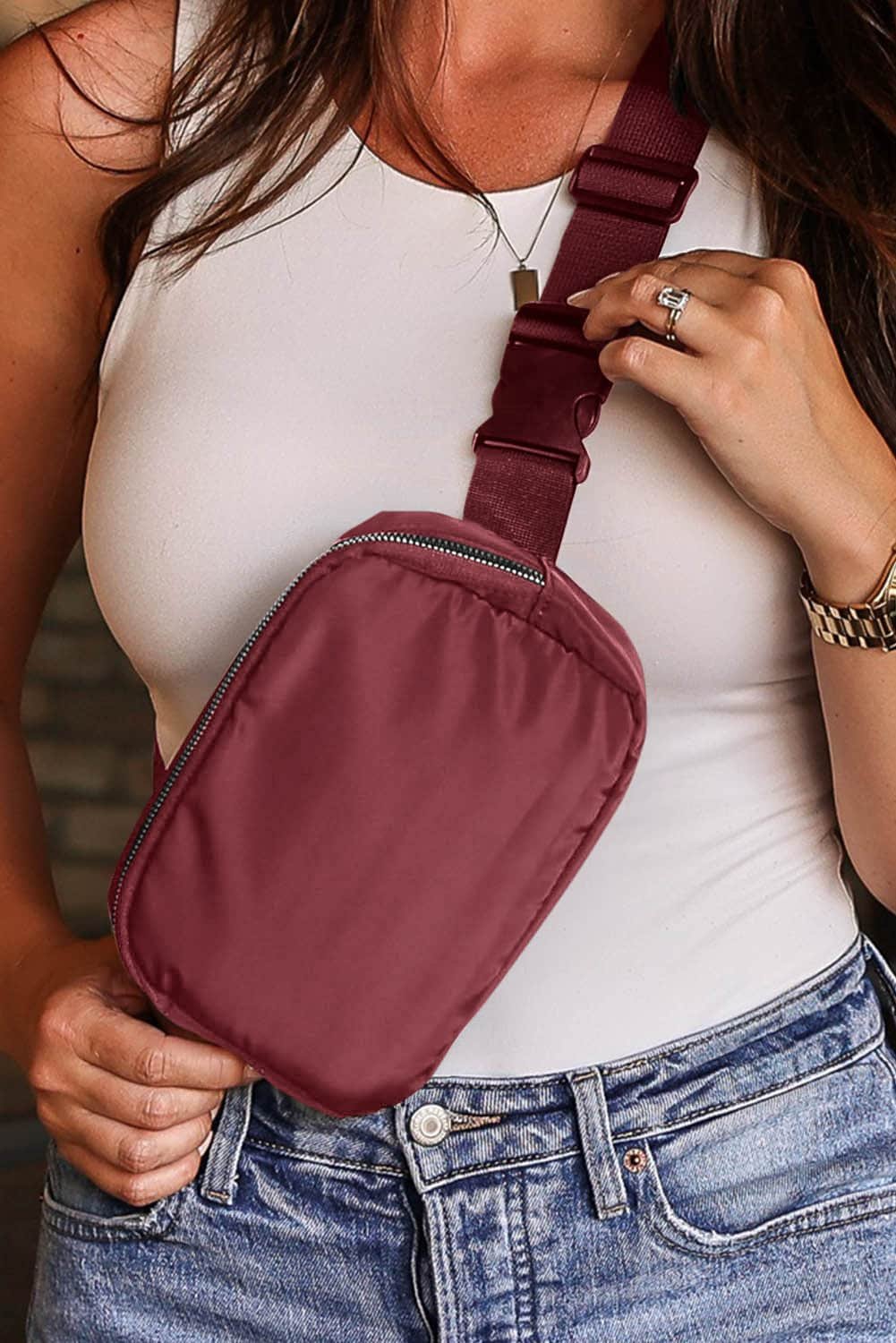 Red Waterproof Zipped Crossbody Chest Bag 20*5*14Cm