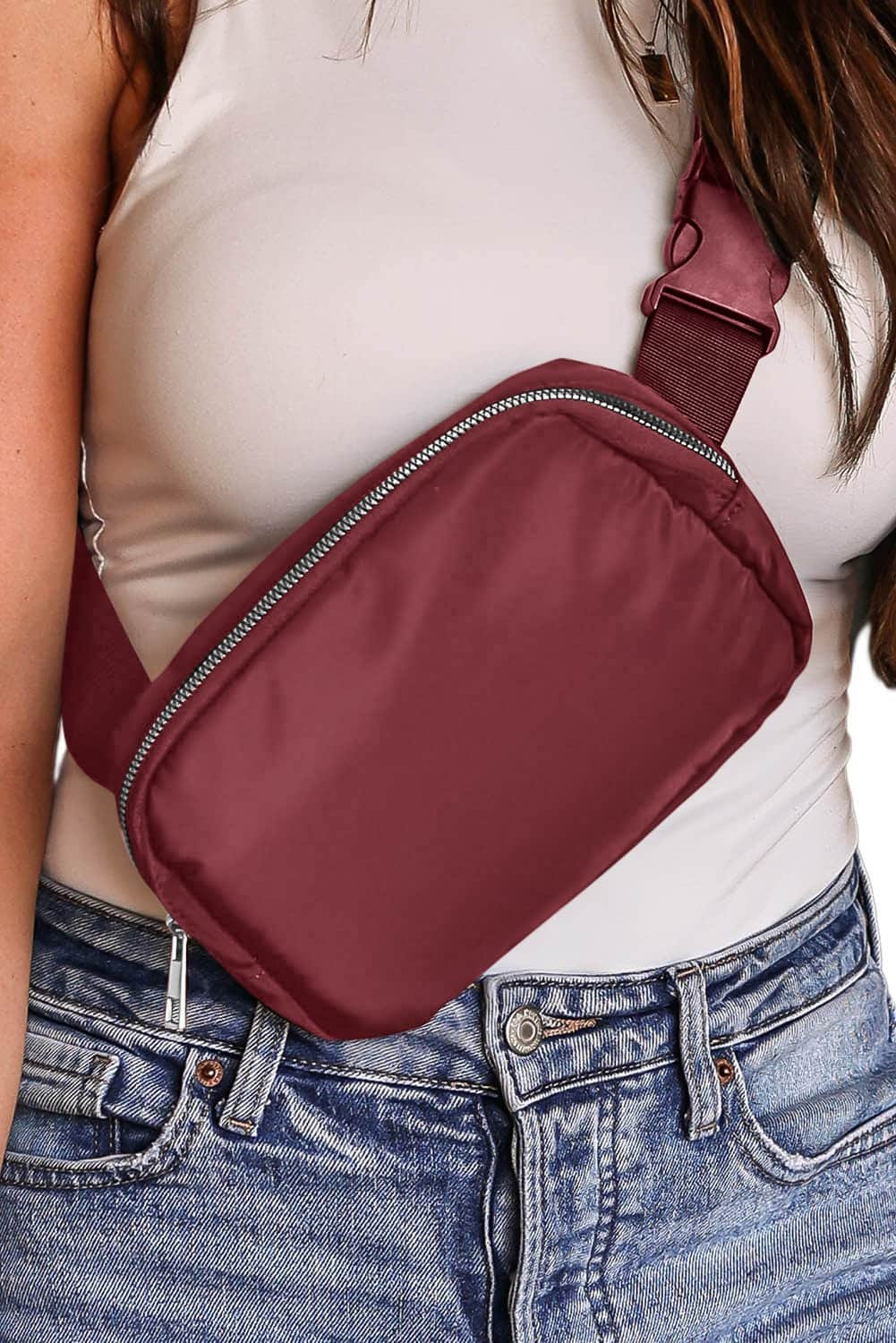 Red Waterproof Zipped Crossbody Chest Bag 20*5*14Cm
