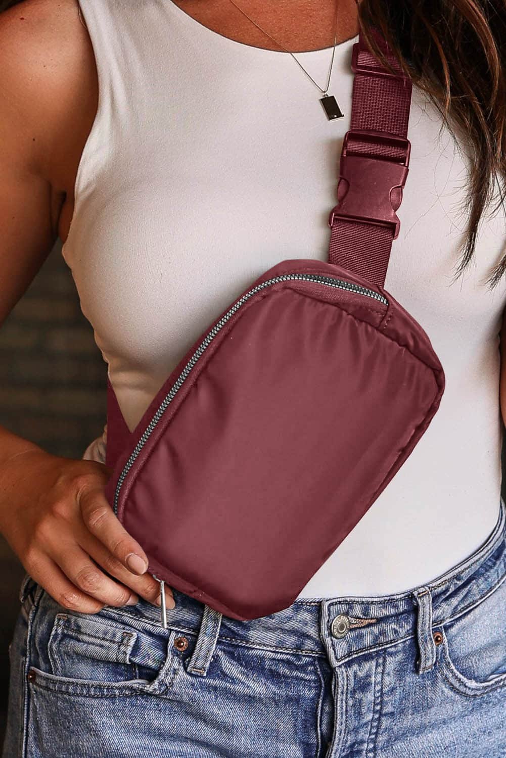 Red Waterproof Zipped Crossbody Chest Bag 20*5*14Cm