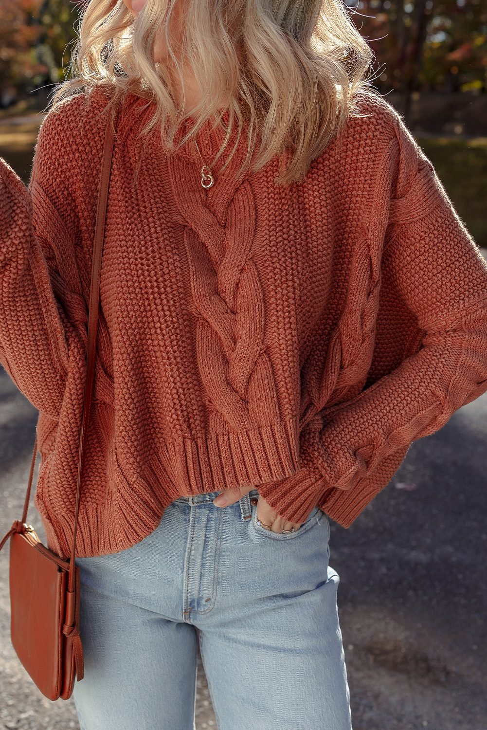 Redwood Burl Chunky Fit Slouchy Textured Knit Sweater