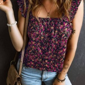 Rose Boho Frilled Straps Floral Tank Top