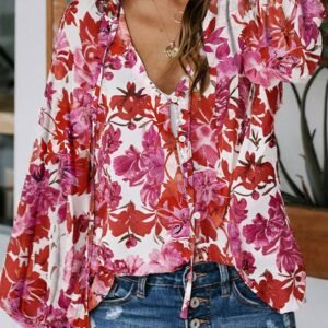 Rose Cakewalk Floral Smocked Billowy Sleeves Blouse