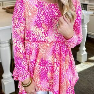 Rose Classic Leopard Print Handkerchief Hem Tunic Top