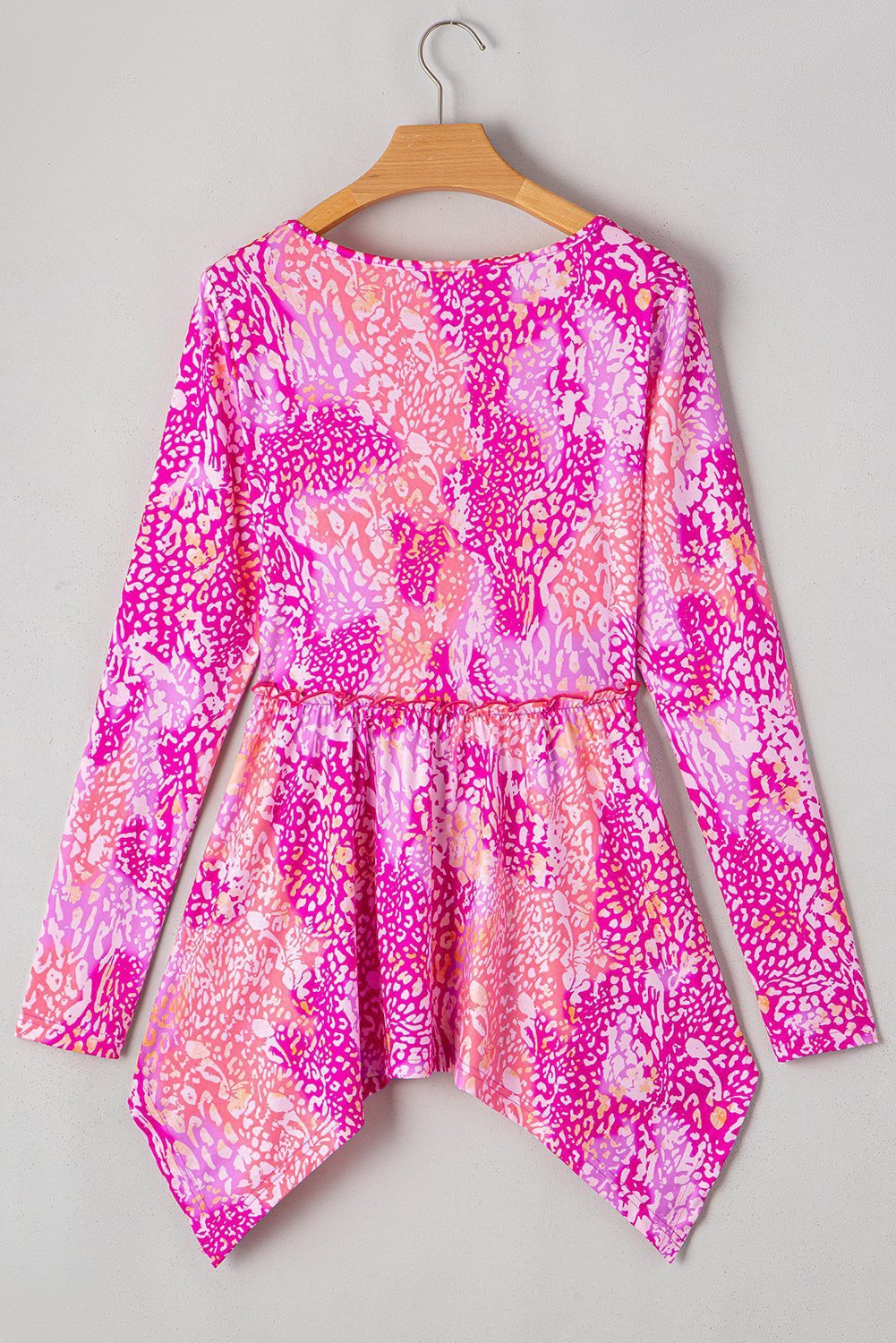 Rose Classic Leopard Print Handkerchief Hem Tunic Top