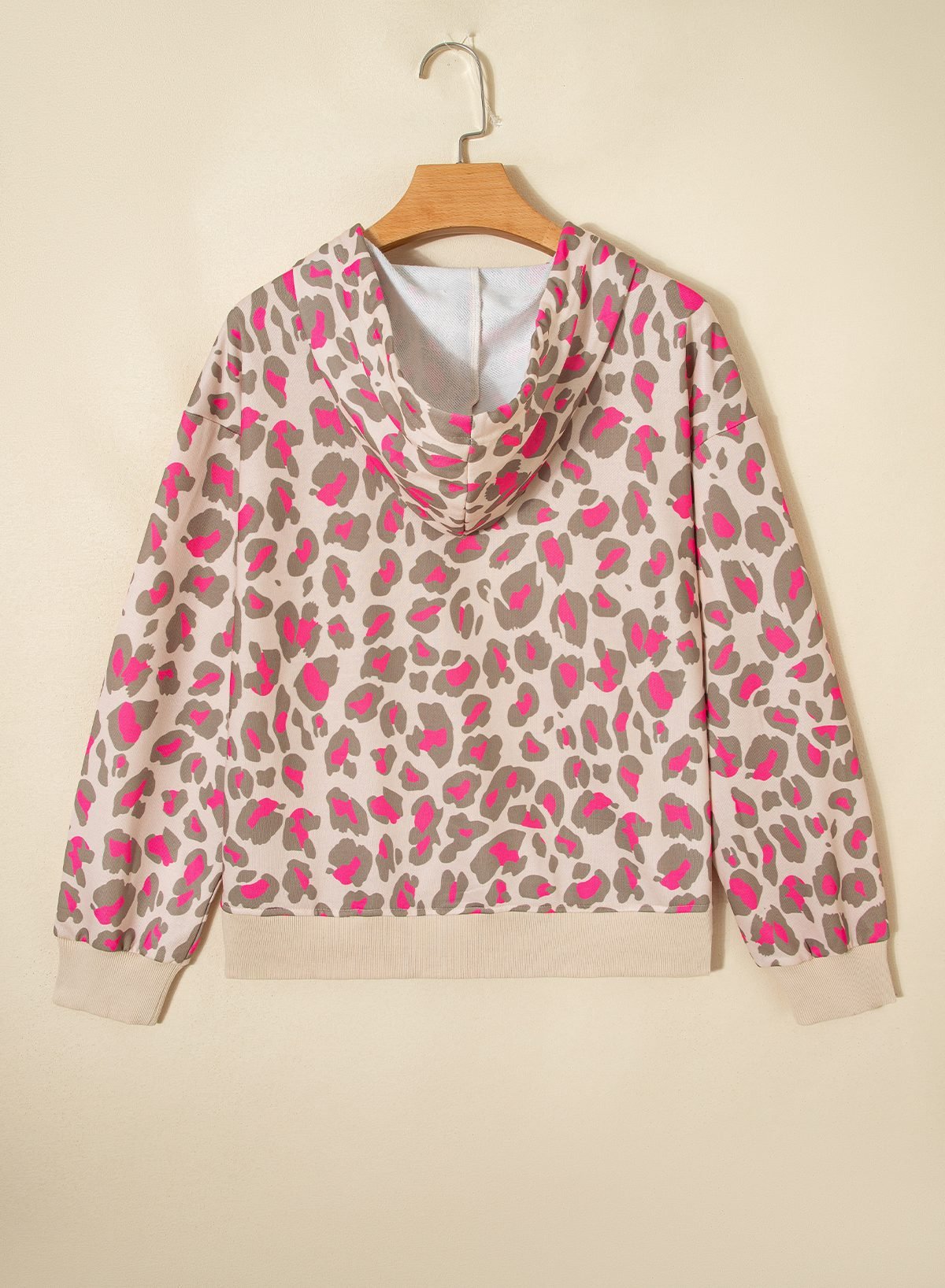 Rose Leopard Print Zip-Up Hooded Sweatshirt