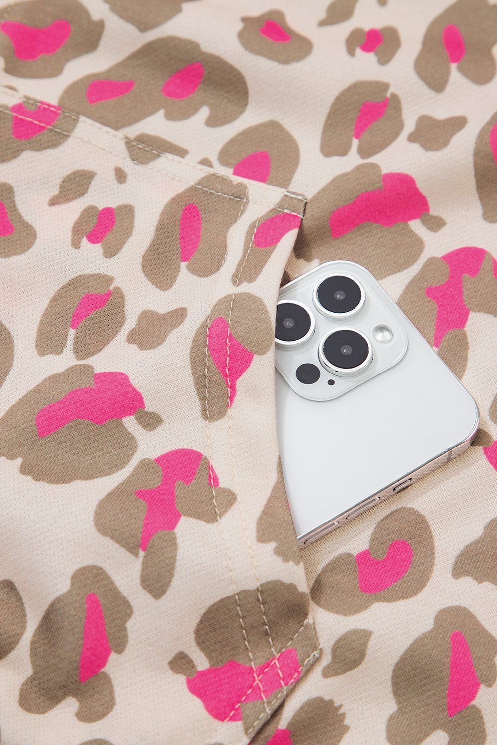 Rose Leopard Print Zip-Up Hooded Sweatshirt