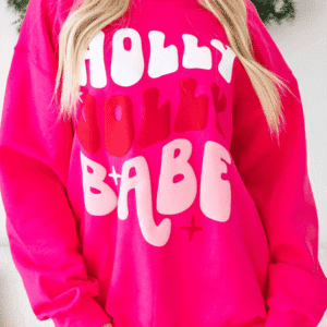 Rose Red Christmas Holly Jolly Babe Graphic Oversized Sweatshirt