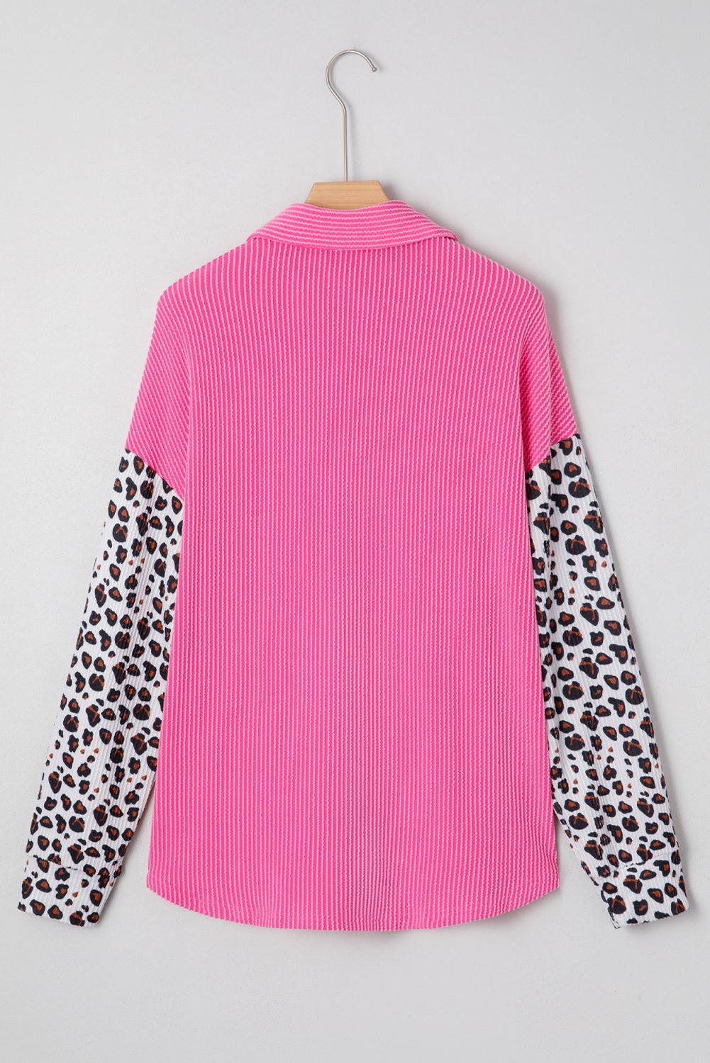 Rose Red Leopard Patched Twisted Ribbed Western Casual Shacket
